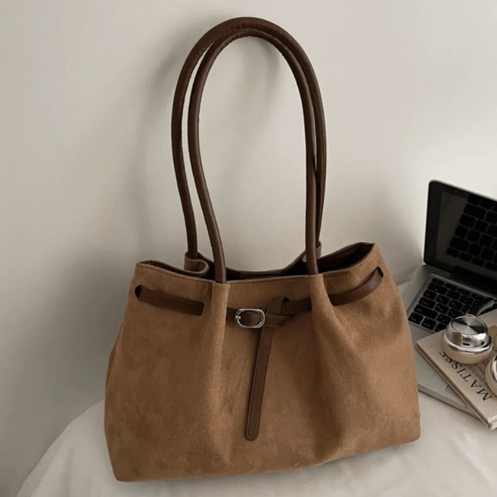 

Элегантная замшевая сумка через плечо в стиле ретро, вместительная сумка-тоут, доступна в 4 цветах, однотонная, для поездок на работу/учебу/путешествий