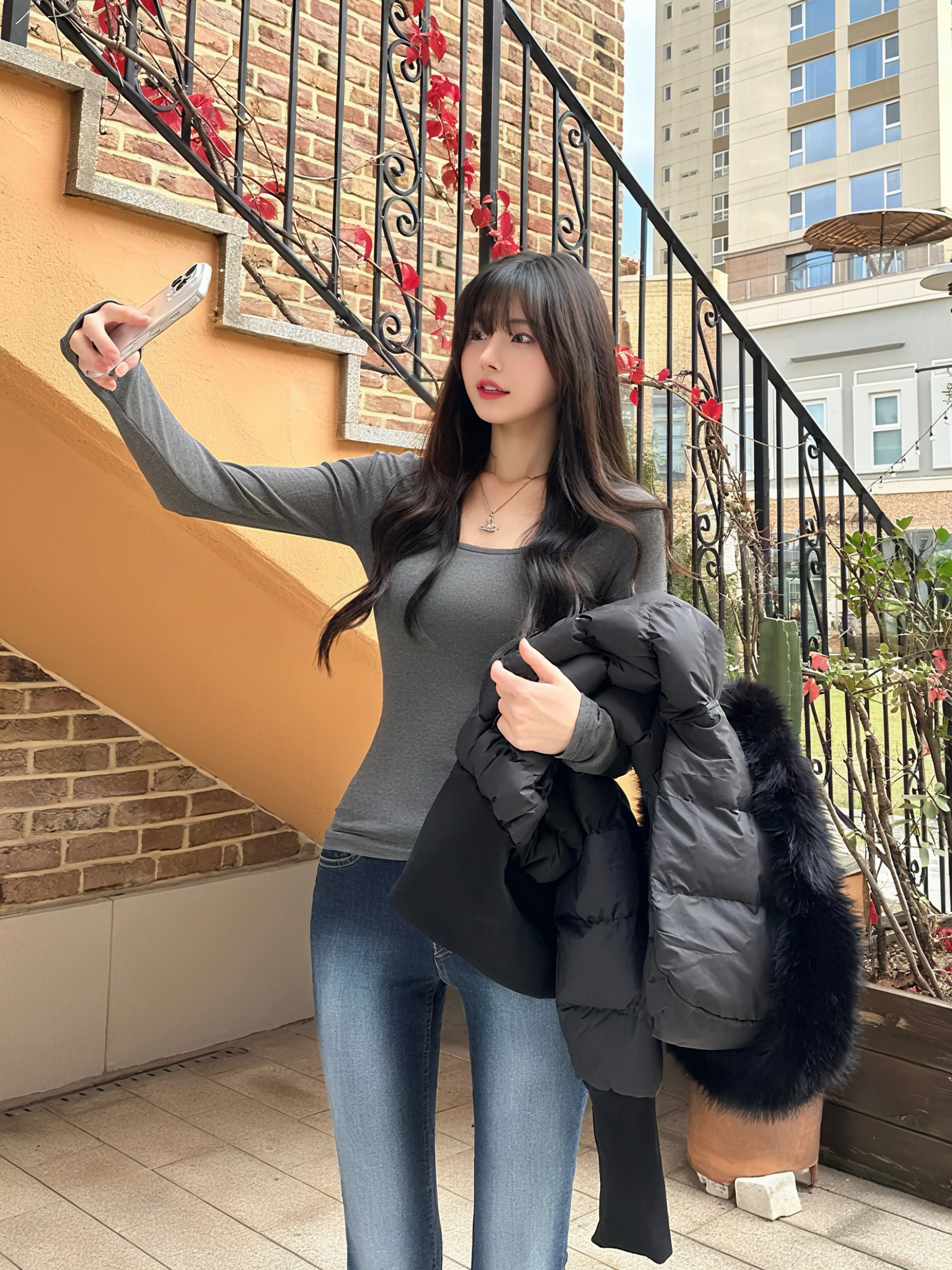 Wu keted Micro Flared Low Waist Denim Jeans Women's Long Trousers Leg Lengthening l Waist Distred