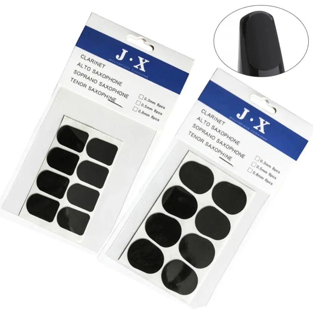 8Pcs Silicone Sax Mouthpiece Cushions Black 0.3mm/0.5mm/0.8mm Sax Mouthpiece Pad Round Rectangle/Oval Sax Mouthpiece Patches