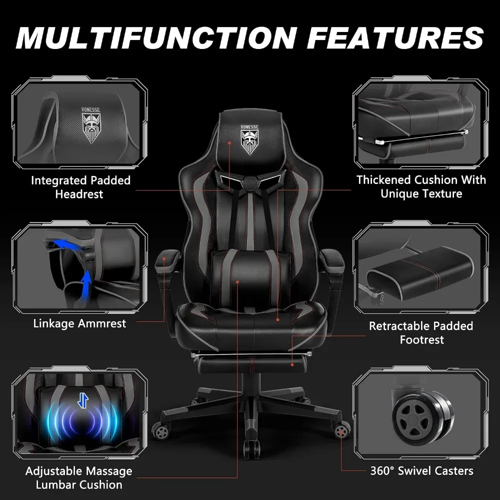 Ergonomic Reclining Gaming Chair with Footrest and Massage for Adults view 6