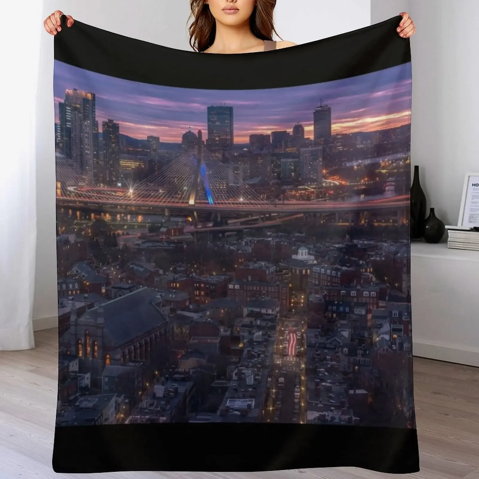 New Charlestown sunset, Boston Throw Blanket Summer Beddings halloween Flannel Blankets