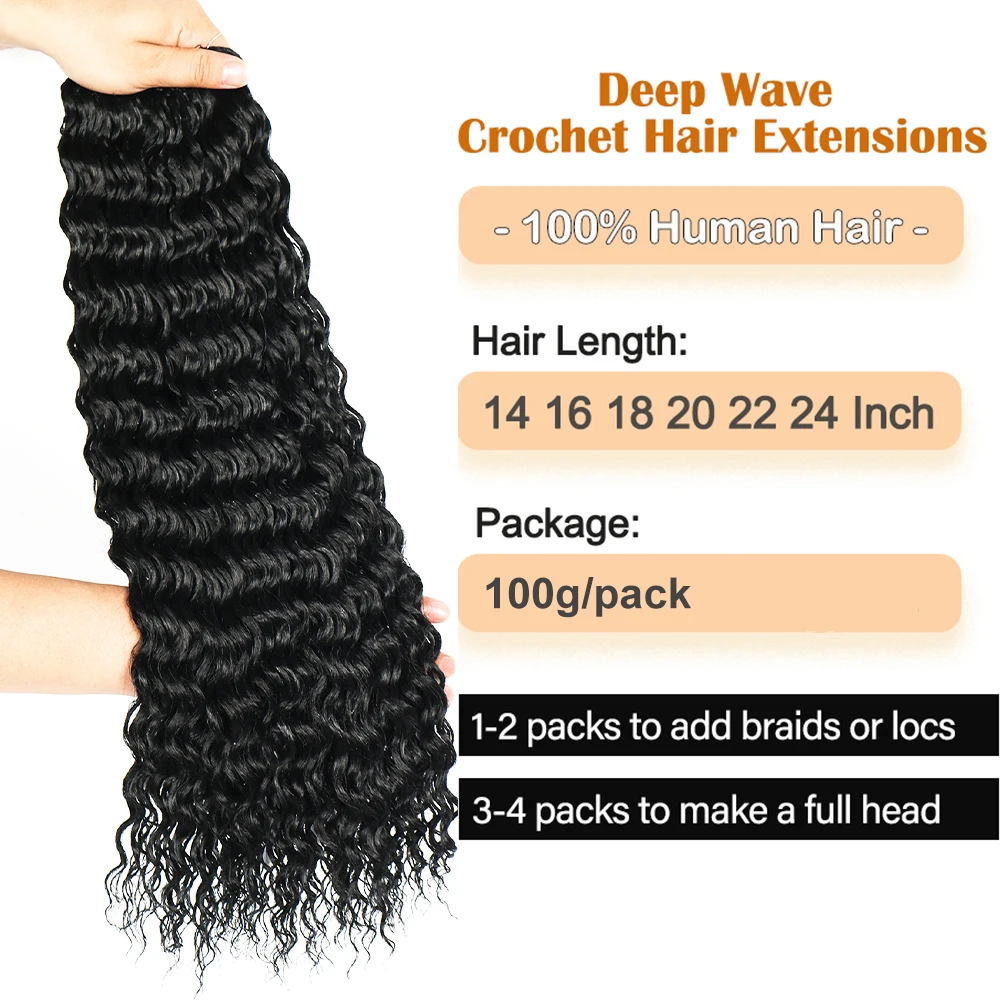 100g Feather Crochet Human Hair Extensions Miracle Knots Pre-Separated Deep Wave Knotless Crochet Hair for Women's Braiding
