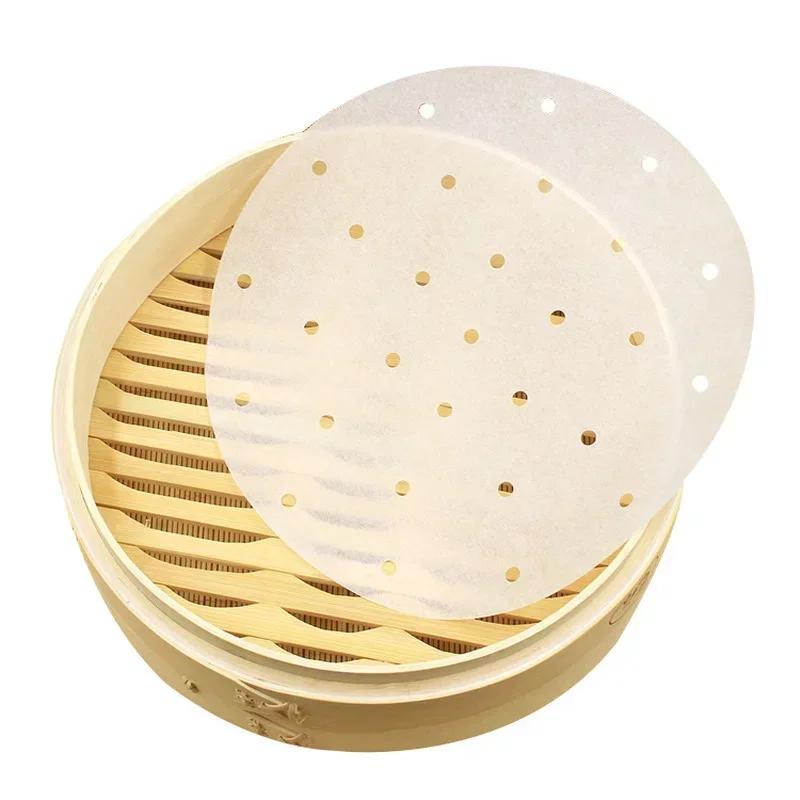 500/100 Pcs Air Fryer Steamer Liners Premium Perforated Wood Pulp Papers Non-Stick Steaming Basket Mat Baking Cooking Tool