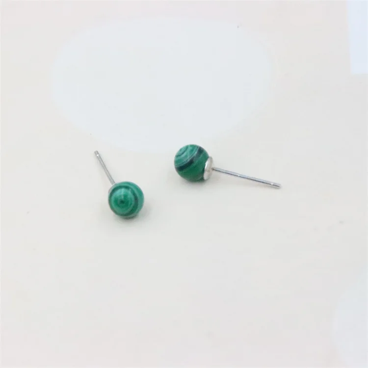 ZFSILVER 100%925 Sterling Silver Green Synthetics Malachite Ball Beads Stud Earrings For Women Jewelry Gift Girl Gem Stone Party