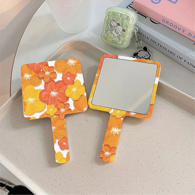 Miroirs à main à fleurs pour filles, poignée de maquillage Portable, miroir de maquillage en plastique, petit miroir de bureau