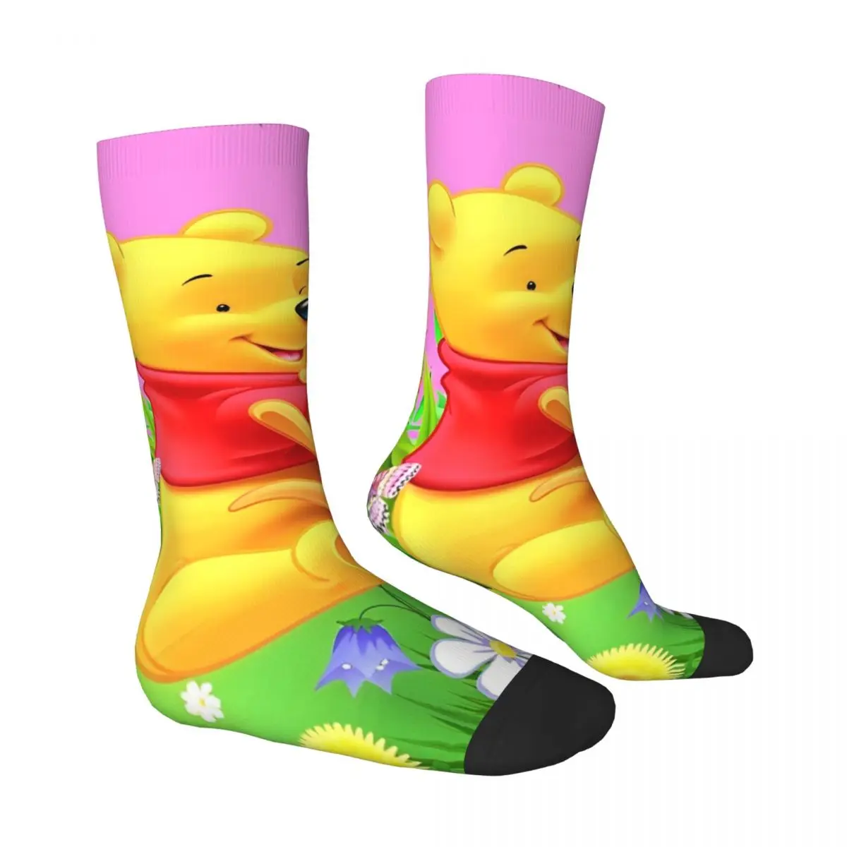 Winnie Pooh kaus kaki kartun beruang uniseks, kaus kaki lembut Medium musim gugur motif kartun untuk pria dan wanita