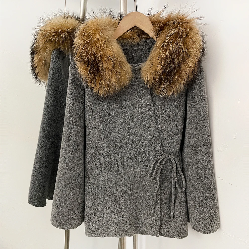 OFTBUY Cardigan for Women Coat with Natural Fur Outerwears Real Fur Coat Woman New Knit Long Sleeve Women's Tops Office Lady