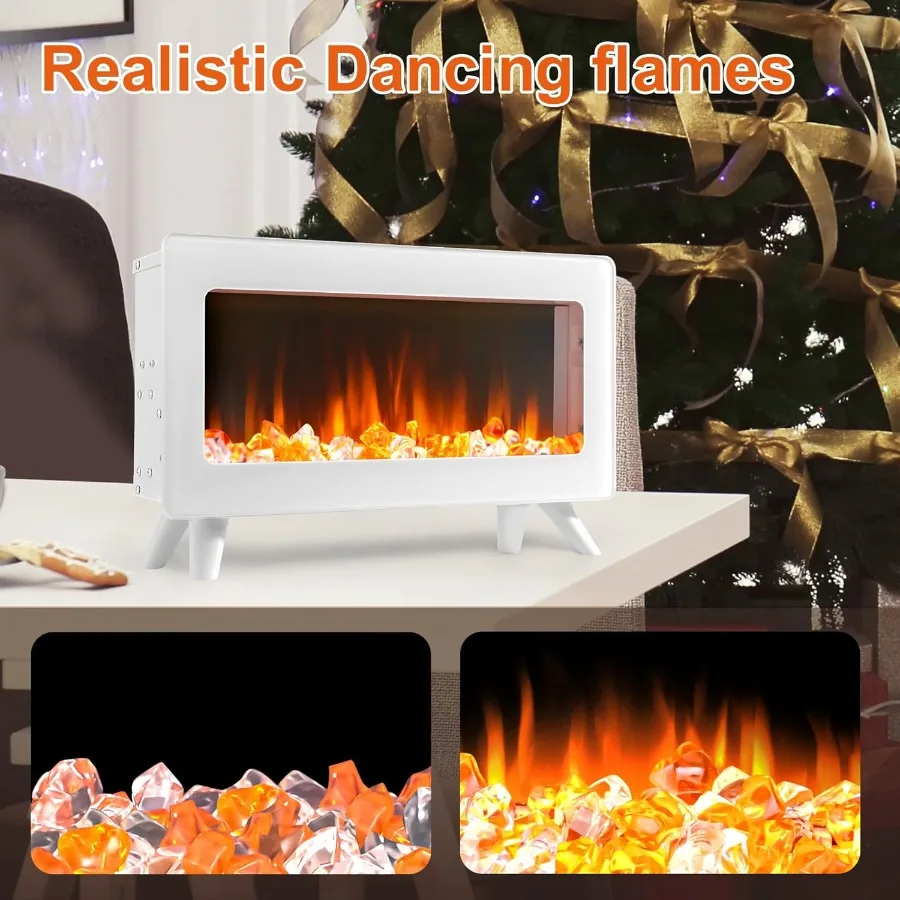 سخان كهربائي صغير 16 بوصة للمكتب المنزلي أو غرفة المعيشة - تصميم قائم بذاته مع لهب LED ثلاثي الأبعاد قابل للتعديل