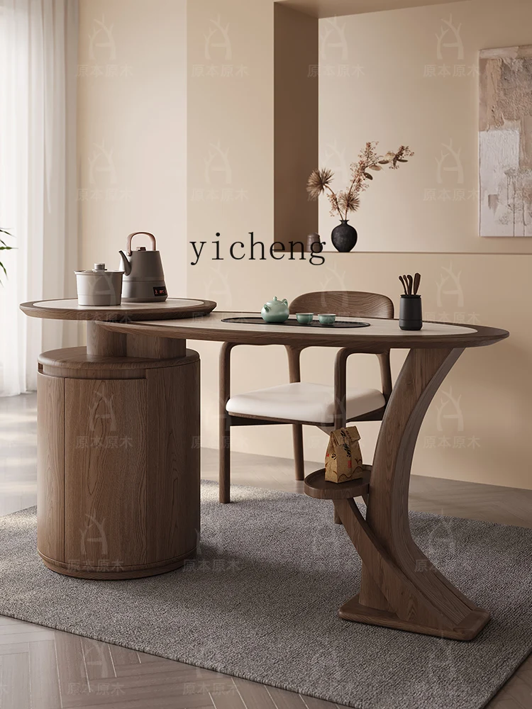 

LX log solid wood tea table table office tea oval rock slab table