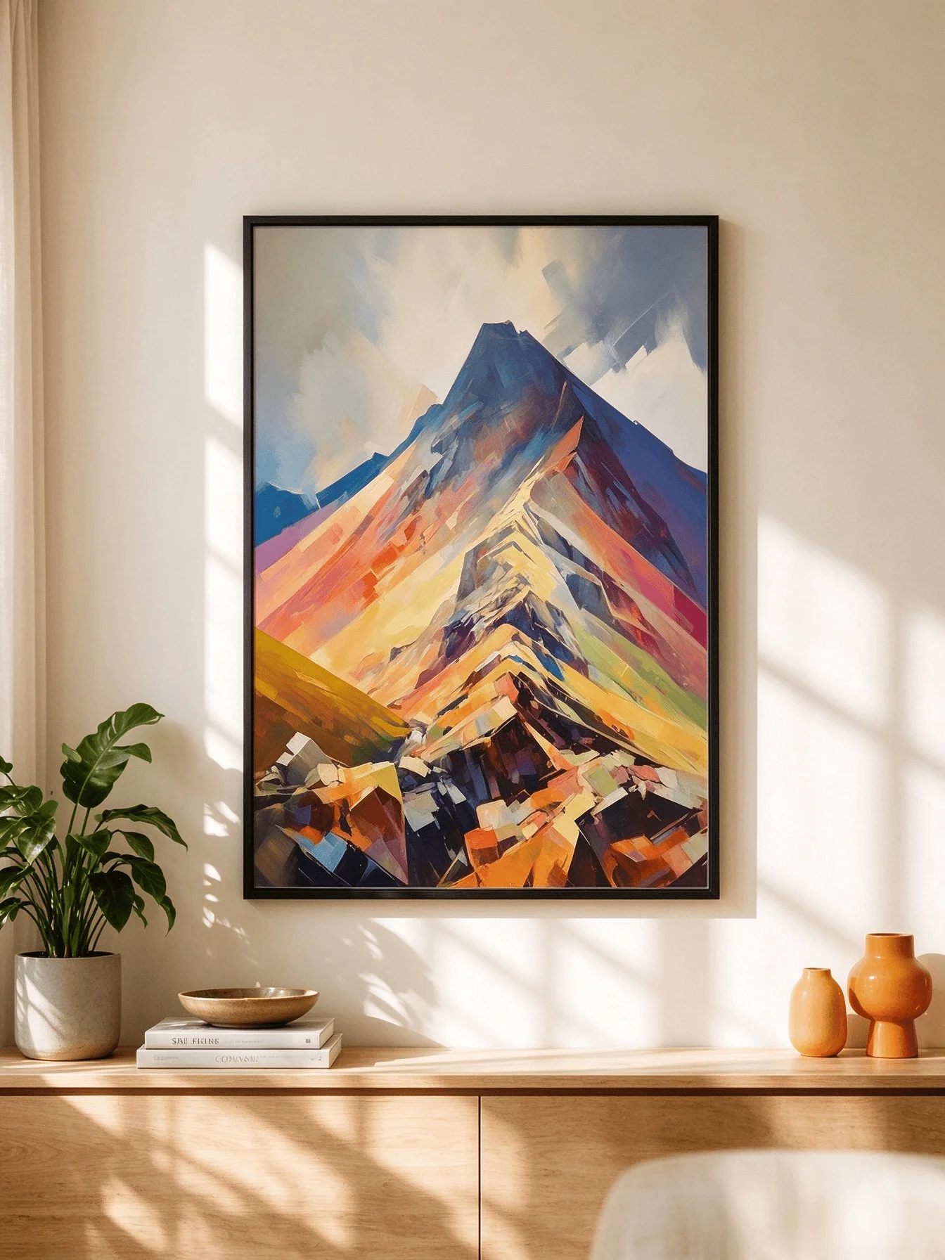 Vibrant Abstract Mountain Wall Art, Colorful Impasto Mountain Landscape Painting, Modern Nature Home Decor Poster