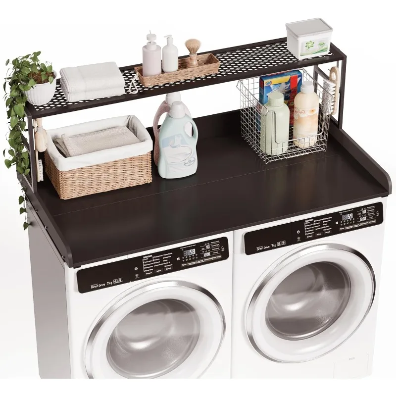 

Washer Dryer Countertop with Shelf, 27.55" Depth x 54" Width Laundry Wood Top Cover with Anti-Slip Strips, Over Washer and D