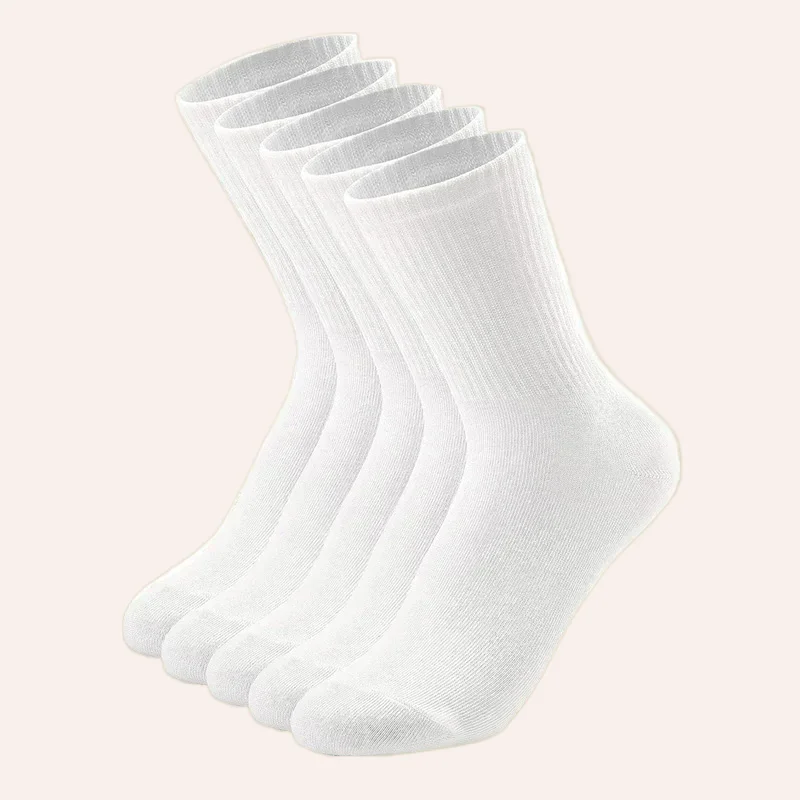 5/10 Pairs Black White Middle Tube Socks Streetwear Soft Breathable Cotton Men's Casual Sports Socks High Quality Men Crew Socks