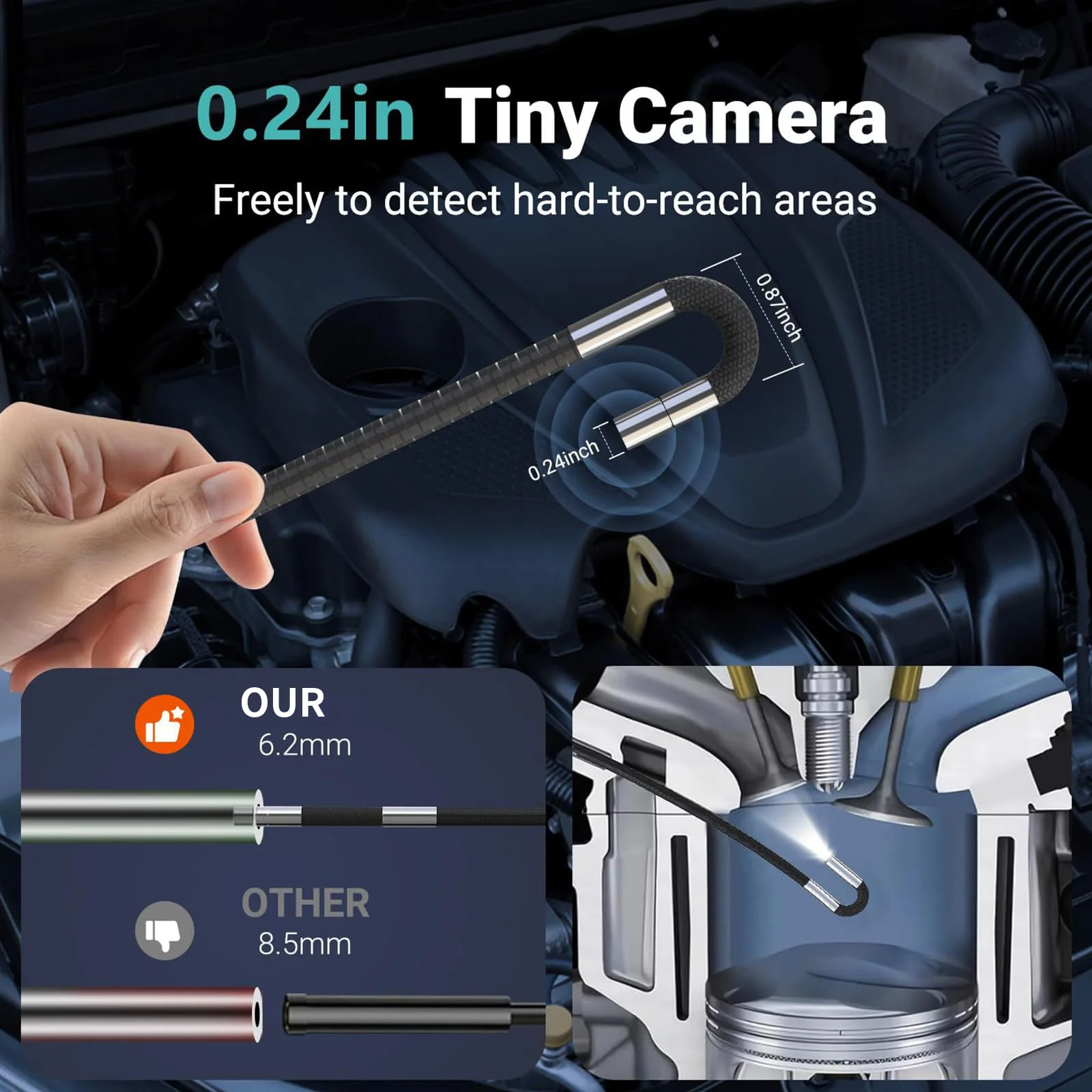 7-inch Screen 6.5/6.2/3.9MM Single/Dual Lens 1080P HD 360° Steering Endoscope HD Camera for Car Maintenance Engine Detection view 5