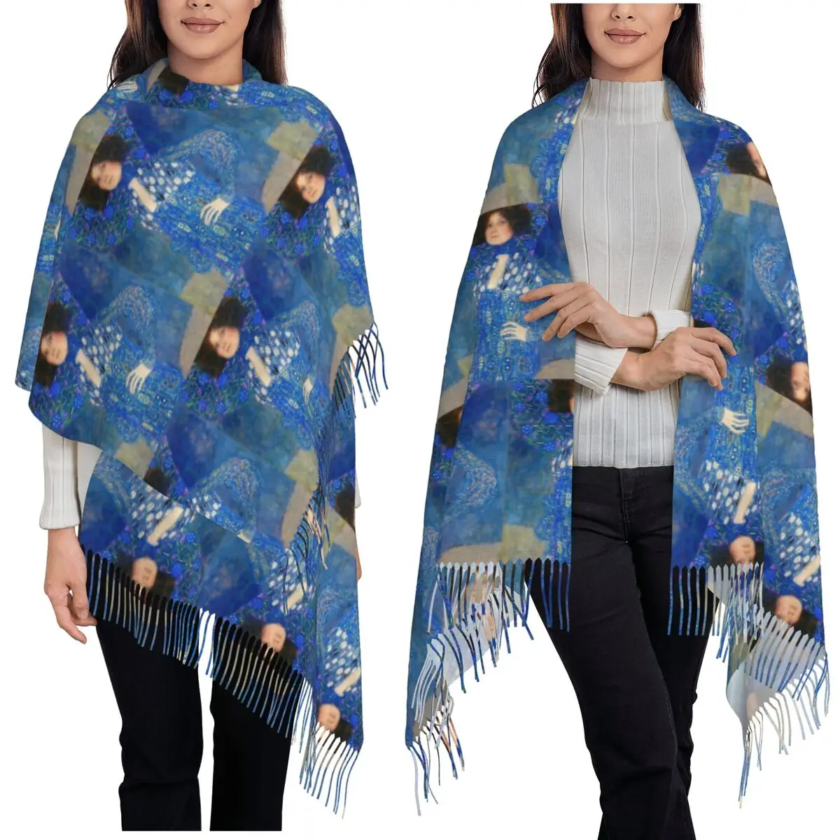 

Gustav Klimt Portrait Of Emilie Floge Scarf Tassel Scarves Women Soft Warm Shawls and Wraps Long Fall Winter Shawl Wrap