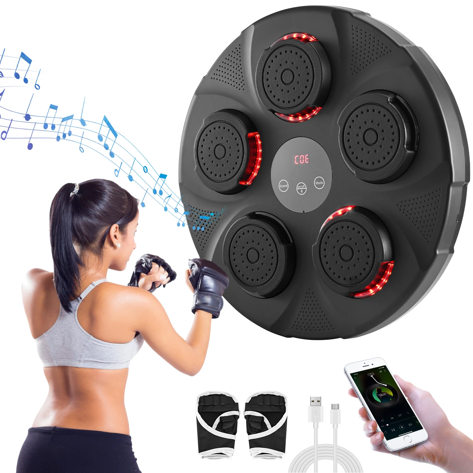 

Smart Bluetooth Music Boxing Machine Wall Boxing Target LED Lighted USB Charging Sandbag Boxing Training Target Boxing Equipment