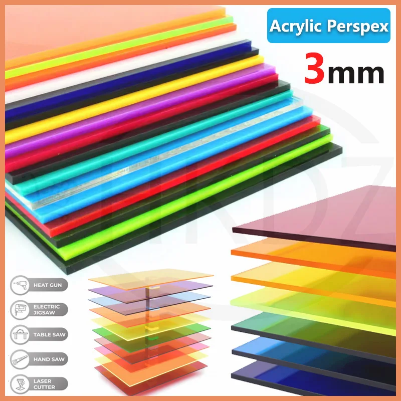 Colored Acrylic Sheets Thick 3mm Perspex Panel Cut to Any Size Art DIY Crafts Display Decoration Clear Red Yellow Orange Blue