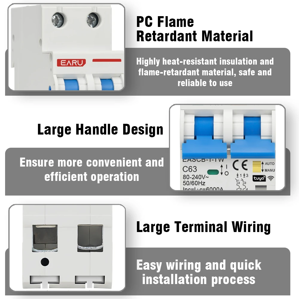 2P Tuya WiFi Smart Circuit Breaker MCB Timer Relay Switch Remote Control AC 63A 16A Power-off Memory Alexa Google Home Assistant