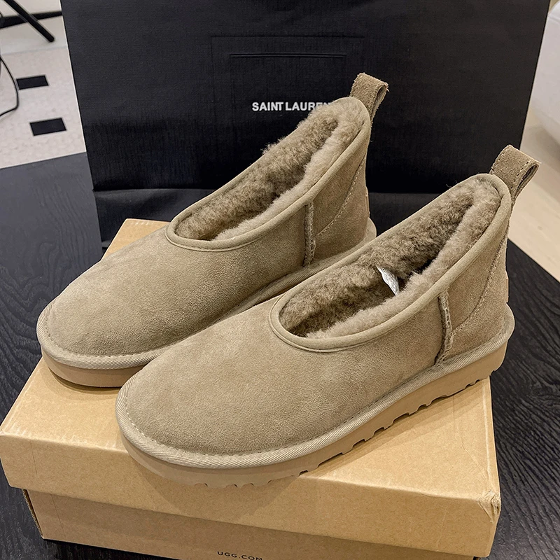 2025 Autumn and Winter New Fashion Classic Simple and Comfortable Lamb Wool Flat Ballet Shoes High Top Bare Boots Snow Boots Sue