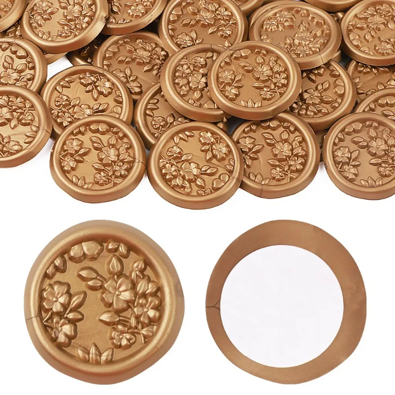 25pcs Wax Seal Stickers - 3D Begonia Wedding Invitation Envelope Botanical Seal Stickers, Adhesive Antique Gold Stickers