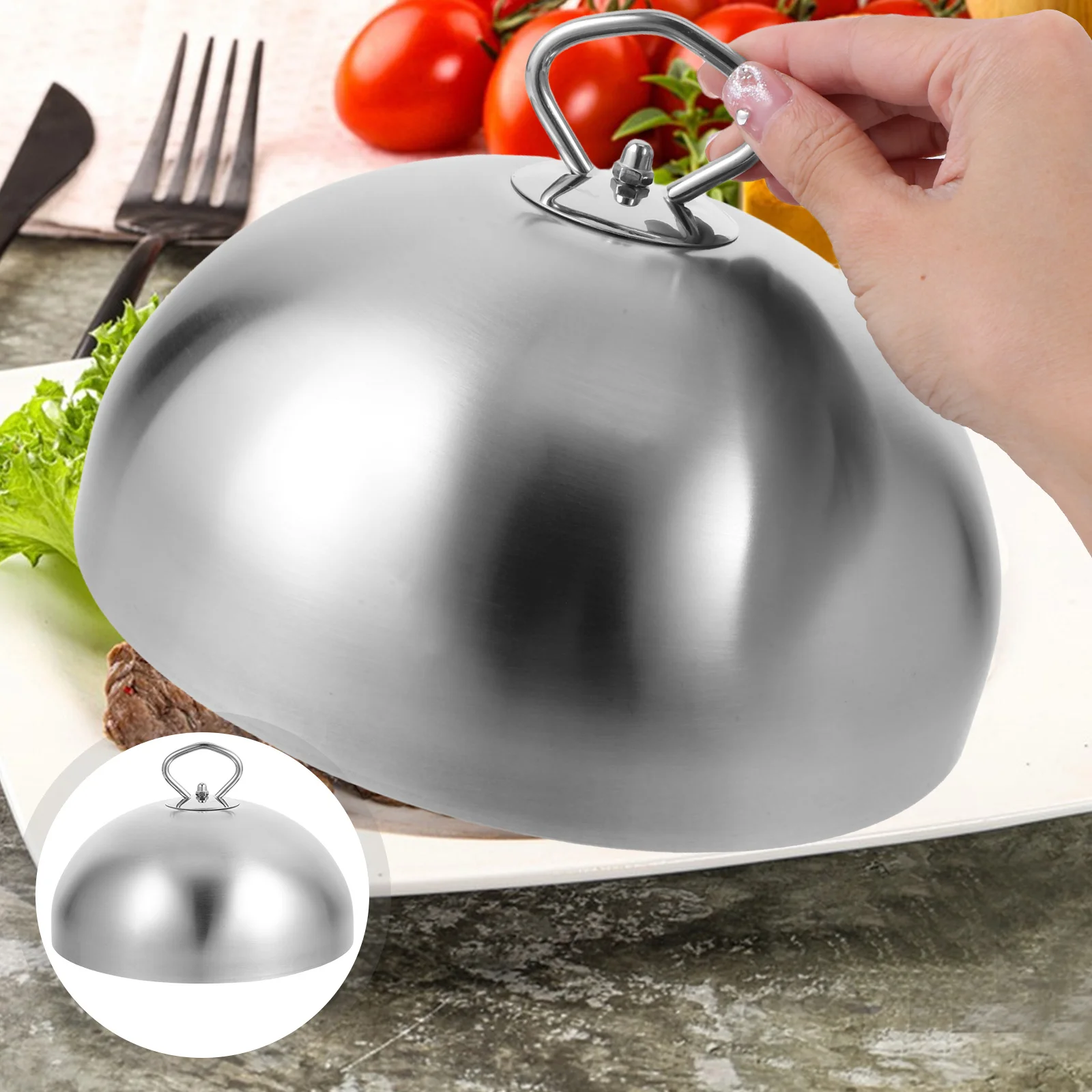 

20Cm Stainless Steel Anti Oil Splashing Cover Food Dome Teppanyaki Steak Cooking Tool Kitchen Gadget Dish Lid Silver Metal