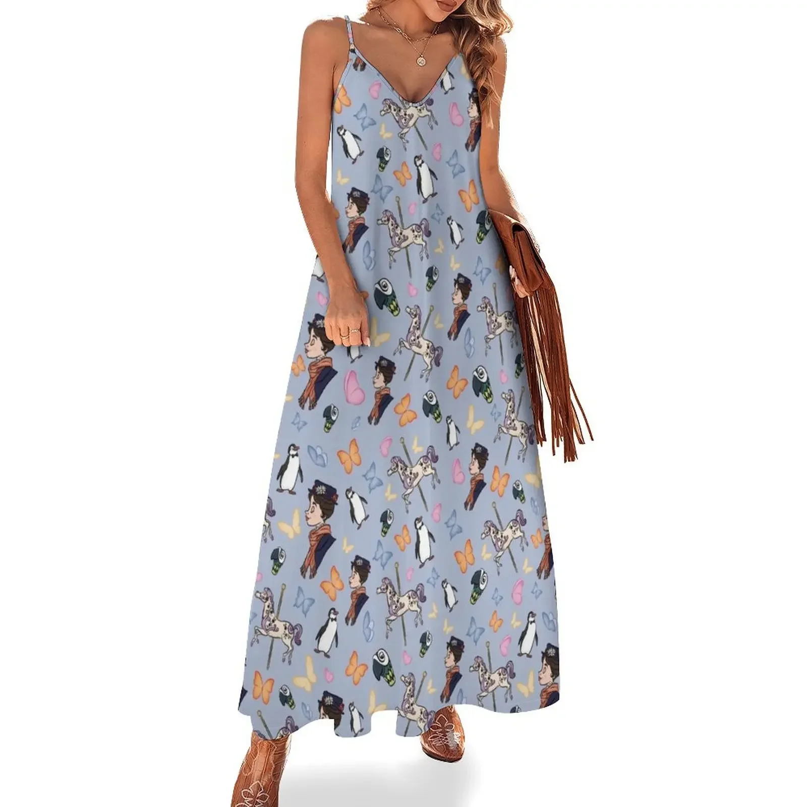 

Mary Poppins Pattern Sleeveless Dress women evening dress dress for women summer Long woman