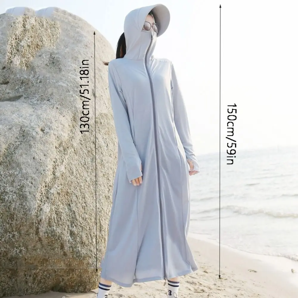 Bequemer Eis Seide Sonnenschutz langer Mantel Kapuze atmungsaktive Sonnencreme lange Jacke Hut schnell trocknen Anti-UV-Kleid Sommer