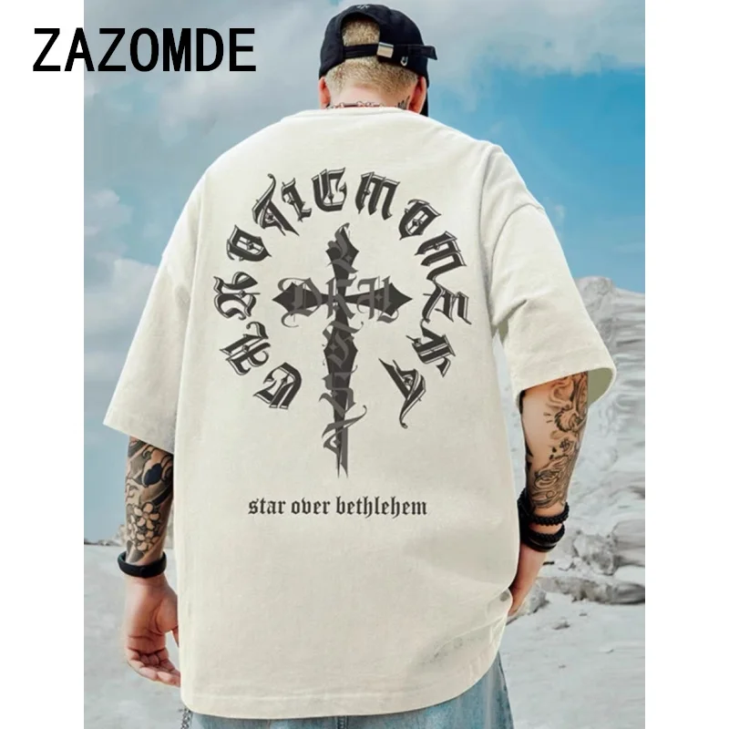 

ZAZOMDE Oversized Men's T-Shirt Summer Cotton Print Short Sleeve Tee Hip Hop Harajuku Vintage Clothes Tops Loose T Shirt 5XL