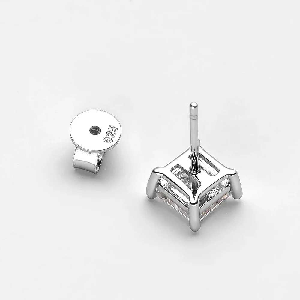 2‑Carat Princess‑Cut Square‑Shape Moissanite Stud Earrings for Women Men, Classic 925 Sterling‑Silver Fine Jewelry, Ideal Gift for Him Her 6