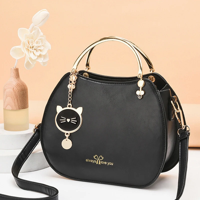 2023 New Popular And Fashion Cat Crossbody Bag Korean Fashion Handbag Girls\' Solid Shell Bag Women\'s Shoulder Bag PU Leather Bag