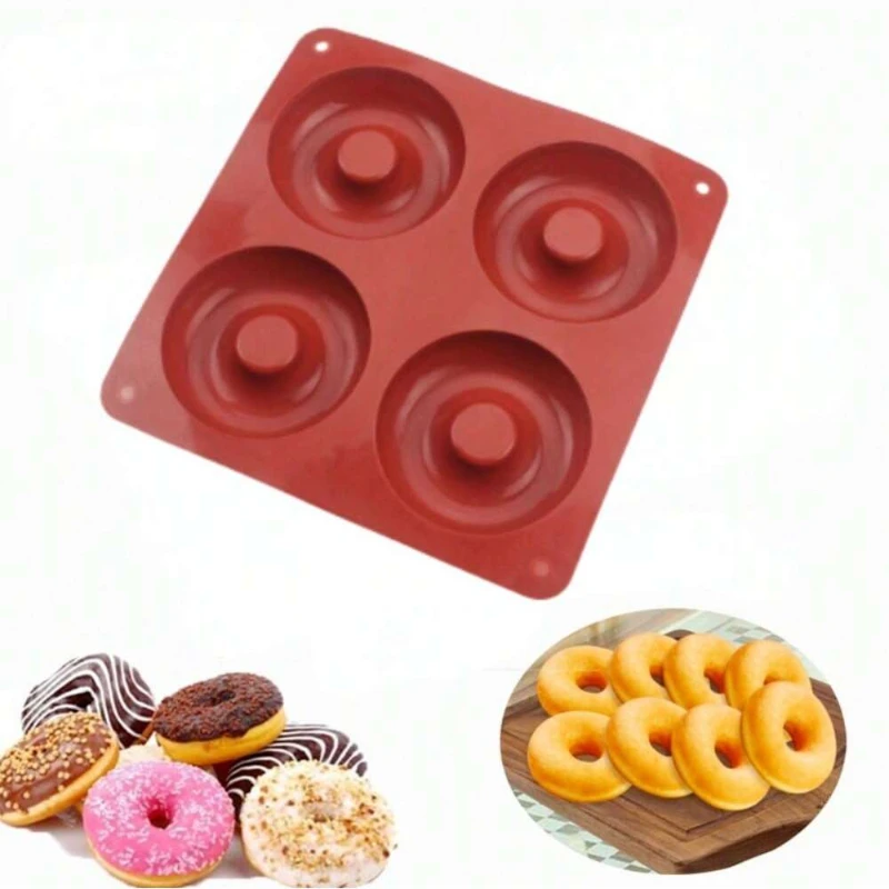 1PC 4 Holes Donut Silicone Mold High Temperature Resistant Big Donut Cake Pudding Jelly Chocolate DIY Mould Cake Baking Tools