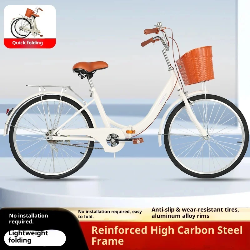 Vouwfiets voor volwassenen Draagbaar Opvouwbaar Commuter Unisex 24-inch Lichtgewicht Geen montage Airless banden Lekbestendig Snelheidsweg