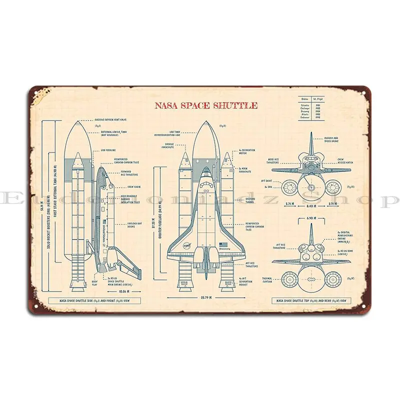 Space Shuttle Old Paper Grid Metal Plaque Customized Wall Cave Wall Decor Retro Cave Tin Sign Poster