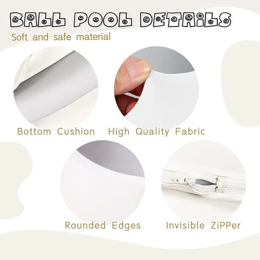 Ballenbak voor kinderen, zachte ballenbak voor kinderen, kinderballenbad Ideaal cadeauspeelgoed voor kinderen, 47 inch, gebroken wit