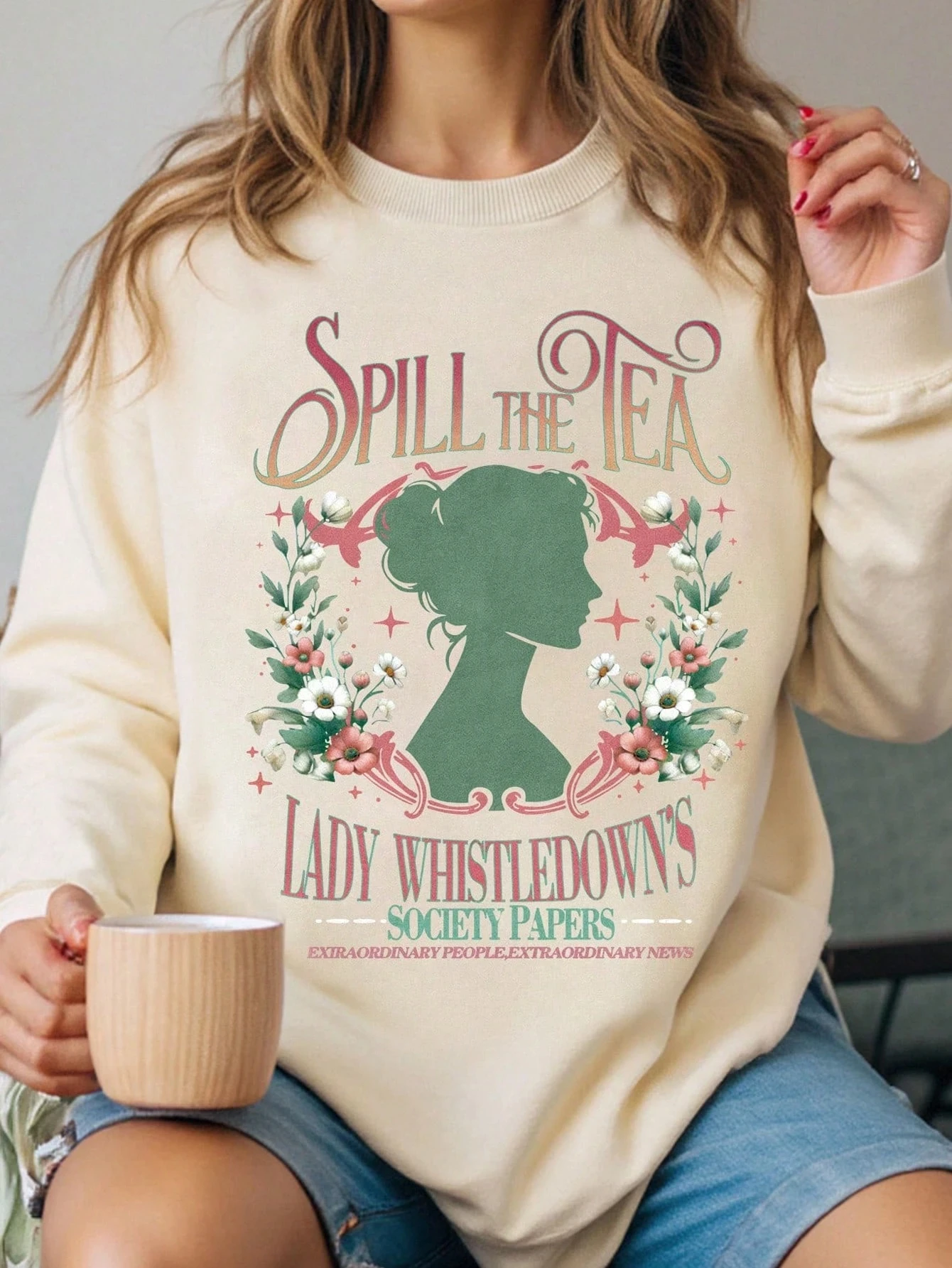 

2025 Plus Size Women Floral New Style Cotton round Neck Sweatshirt Loose Trendy Top Autumn Winter