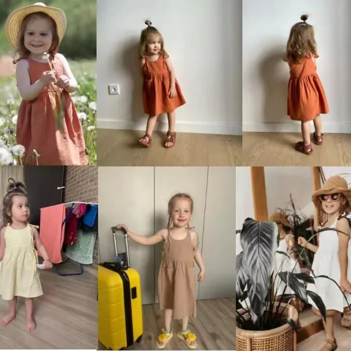 2024 Summer Toddler Girl Dress Solid Cotton Sleeveless Children Dress Kids Sundress Slip Dress Fashion Girls Clothing