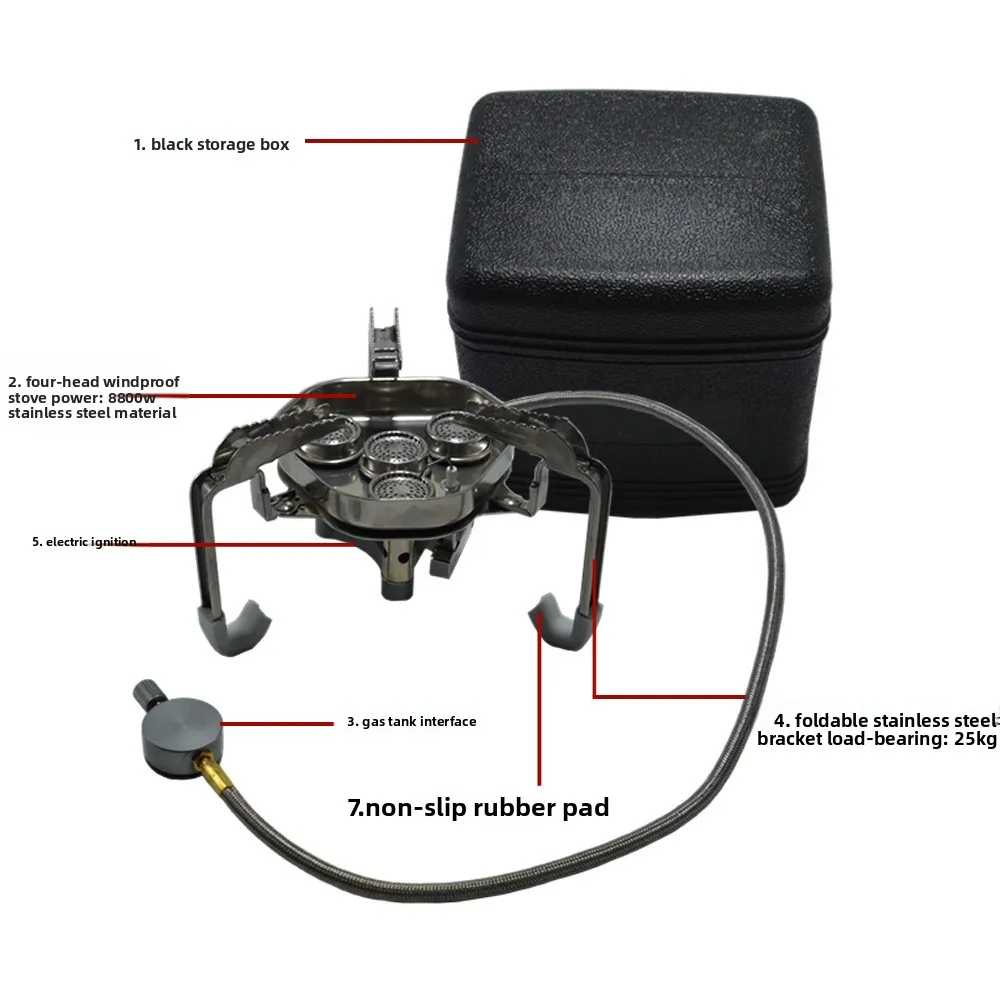 

Мощная уличная походная плита для кемпинга, портативная складная плита 8800 Вт, разборная, из нержавеющей стали, с четырьмя конфорками, модель 2026
