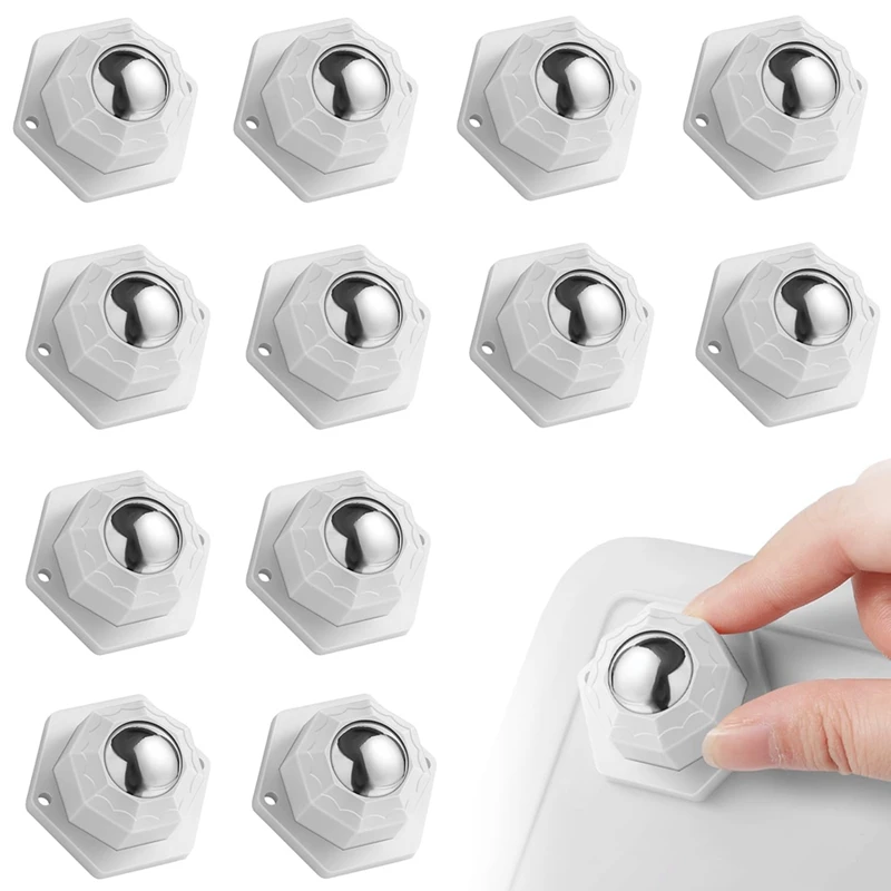 Mini Caster Wheels For Small Appliances, Self Adhesive Caster Wheels, Stainless Steel Rollers (12 PCS, White) Durable