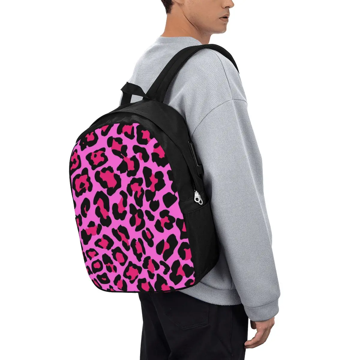 Hot Pink Leopard Print Backpack Travel Notebook Bag Computer College Student School Bag Laptop Shoulder Bags for Men Women
