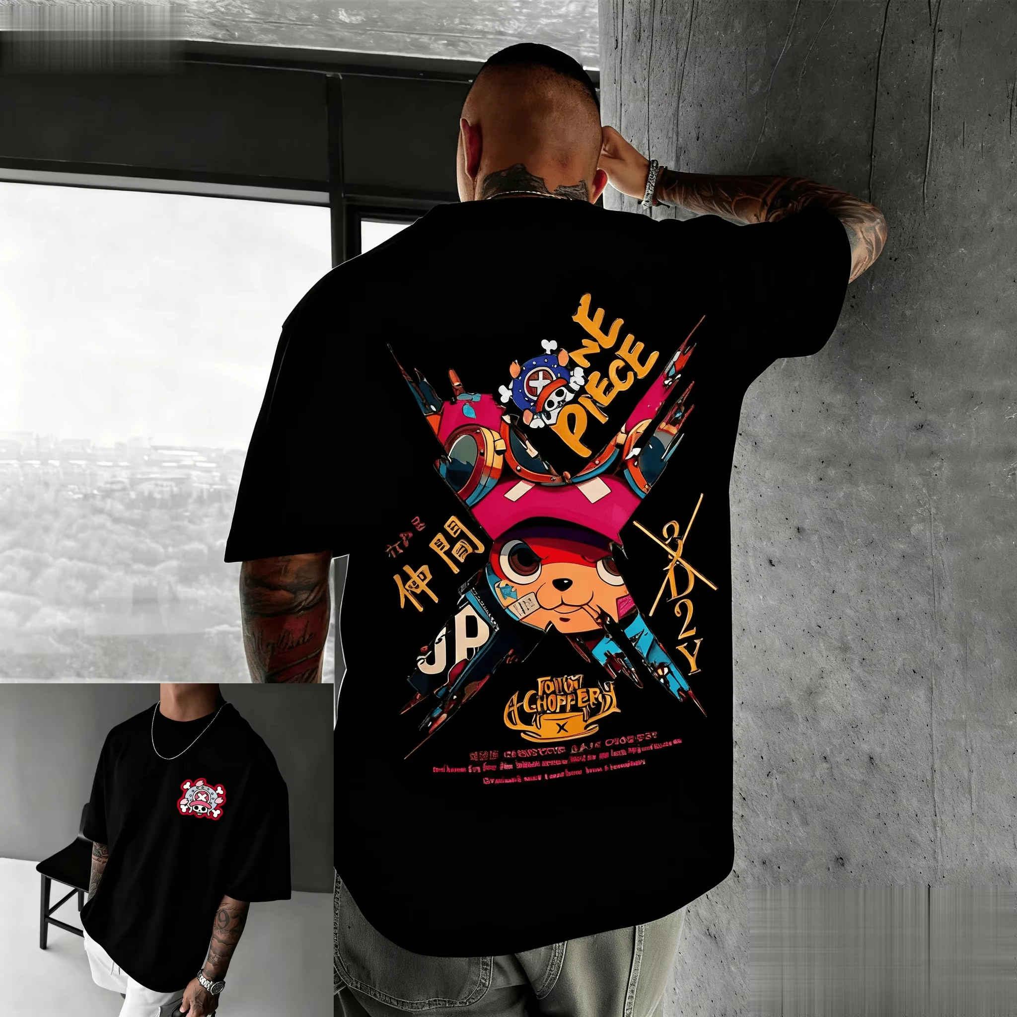 ONE PIECE Hot-blooded Animation Short-sleeved Men's and Women's Same Style Comfortable Short-sleeved Couple's Casual CottonTop