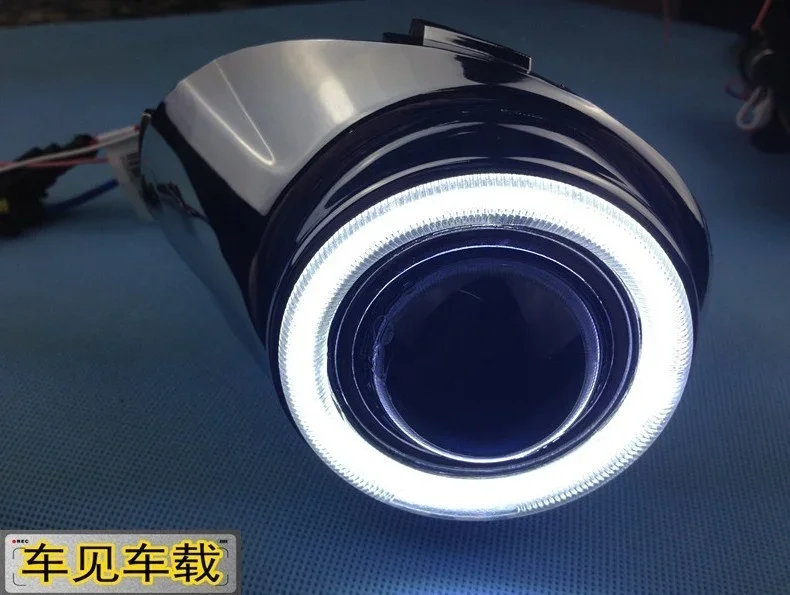 

Eosuns Innovative Cob Angel Eye Led Daytime Running Light Drl + галогенная противотуманная фара + линза проектора для Ford Fiesta, черная версия