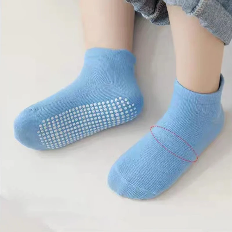 6 Pairs/Lot Cotton Baby Anti-slip Boat Socks For Boys Girls Low Cut Floor Kids Toddler Sock With Rubber Grips For 0-3Years