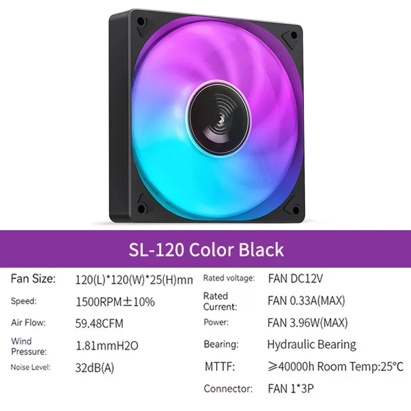 Jonsbo SL-120 12CM Case Fan 120mm 5V 3Pin ARGB Lichteffect PWM Vooruit/achteruit Koelventilator Hoog Luchtvolume Slient Fan