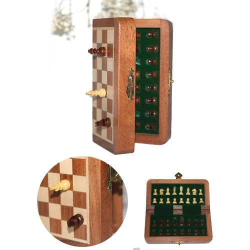 Aydınlı Chess Magnet Stone Wood Folding Boxed Chess 13 cm