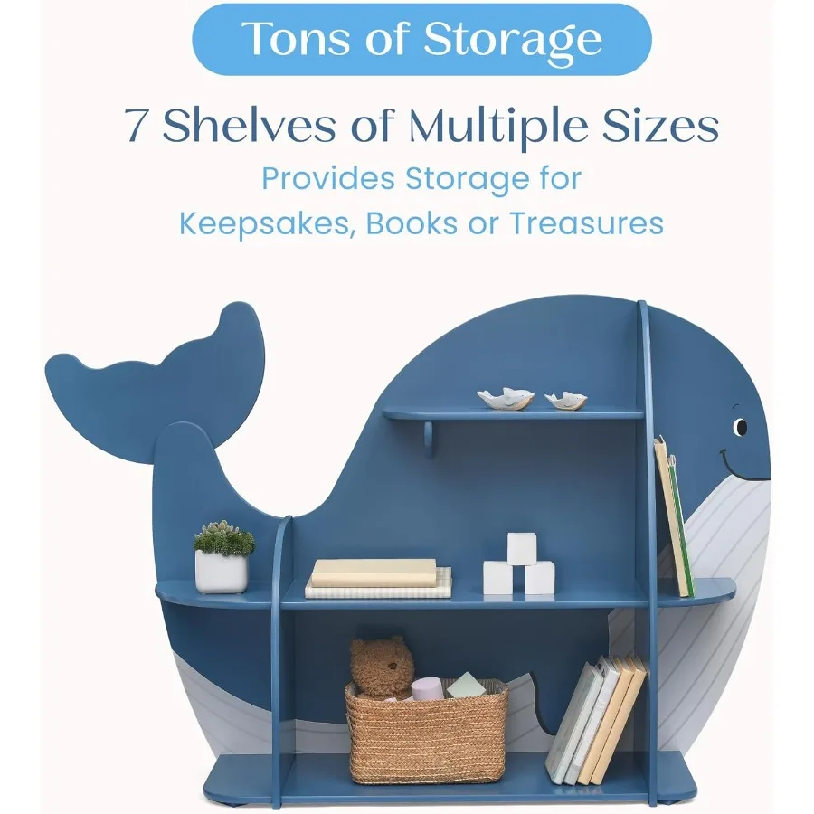 Whale Bookcase Greenguard Gold Certified Blue for Modern Home Offices and Living Rooms Stylish Storage Solution with Safe LowVO