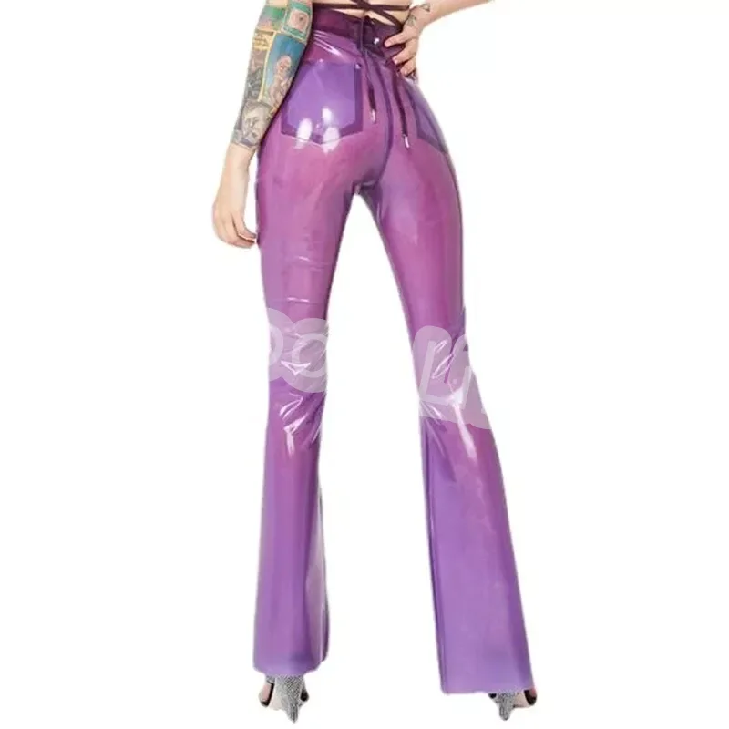 

Фетиш женские сексуальные прозрачные синие латексные расклешенные брюки резиновые женские джинсы латексные повседневные брюки с карманом на молнии спереди