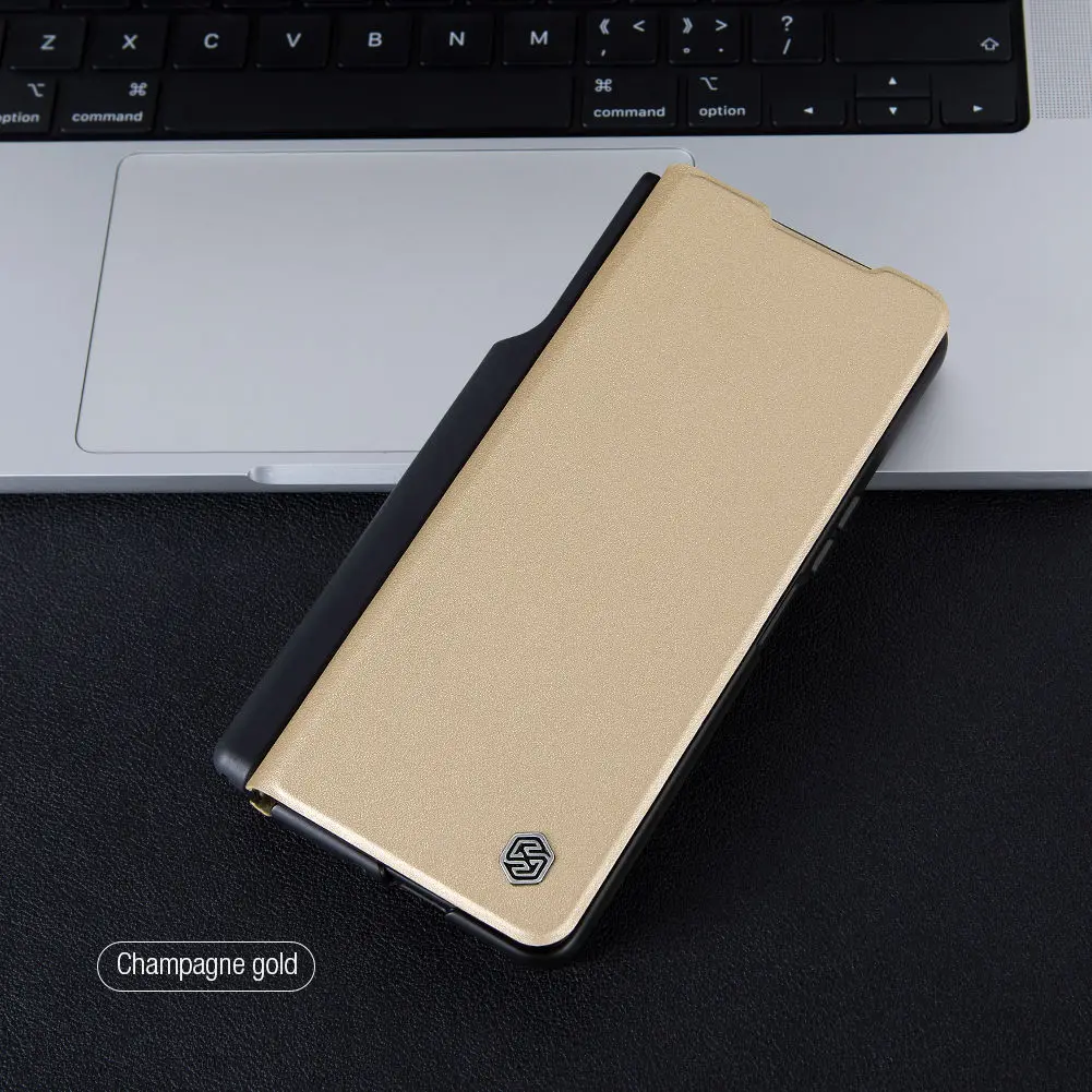 NILLKIN Qin Flip Leather Case for Samsung Galaxy Z Fold 5 with S-Pen Pocket Slide Camera Lens Cover Full Protection Phone Case