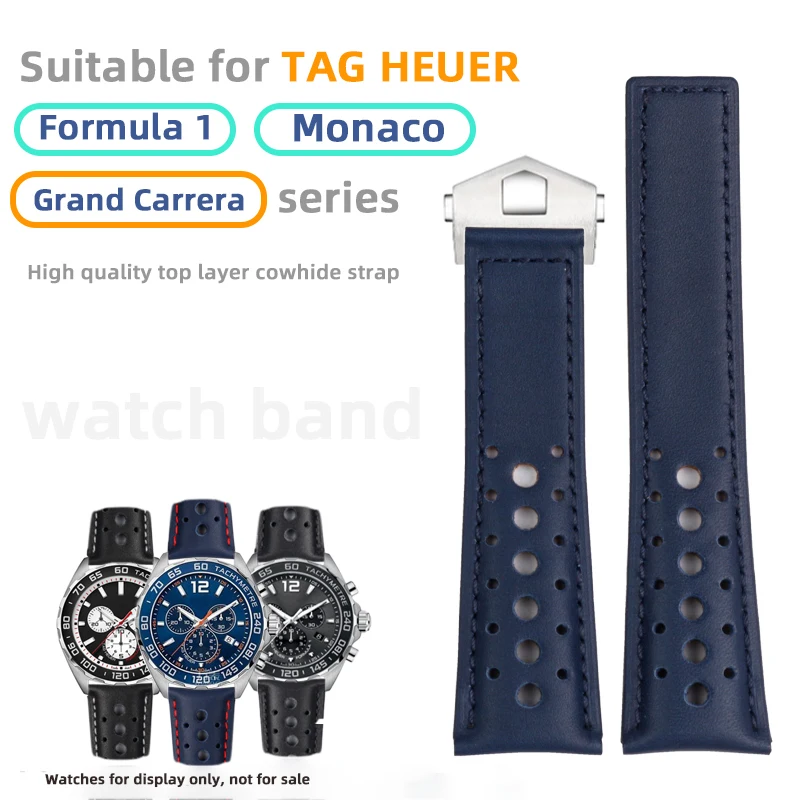 22mm leather strap for TAG HEUER Grand Carrera F1 Formula 1 Monaco series atmospheric air hole folding buckle strap accessories