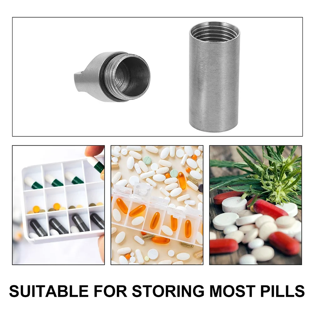 

Camping Medicine Holder Keychain Mini Storage Stainless Steel Container Waterproof Organizer Bottle