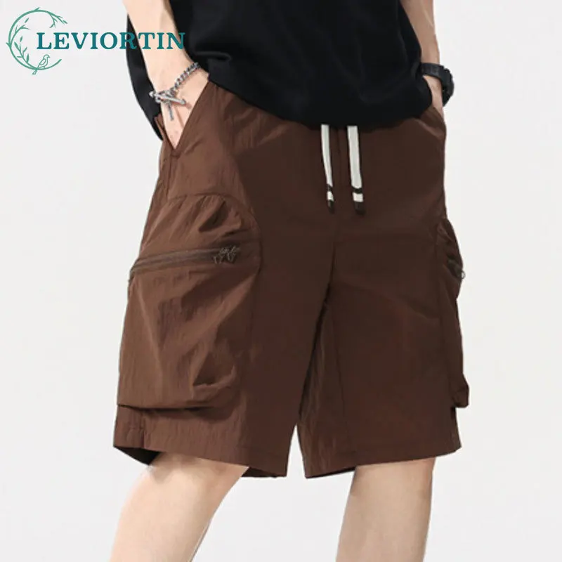 

2025 мужские летние функциональные повседневные свободные прямые брюки пять четвертей, крутые тонкие шорты из ледяного шелка в американском стиле ретро