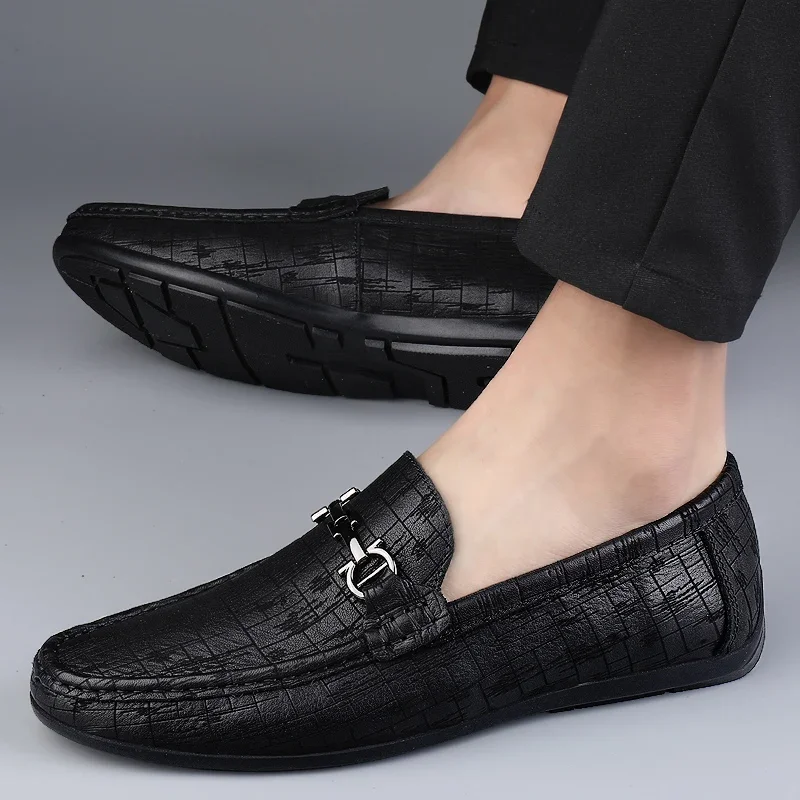 Genuine Leather Men Shoes Luxury Trendy Casual Slip on Formal Loafers Men Moccasins Italian Black Male Driving Shoes Sneakers